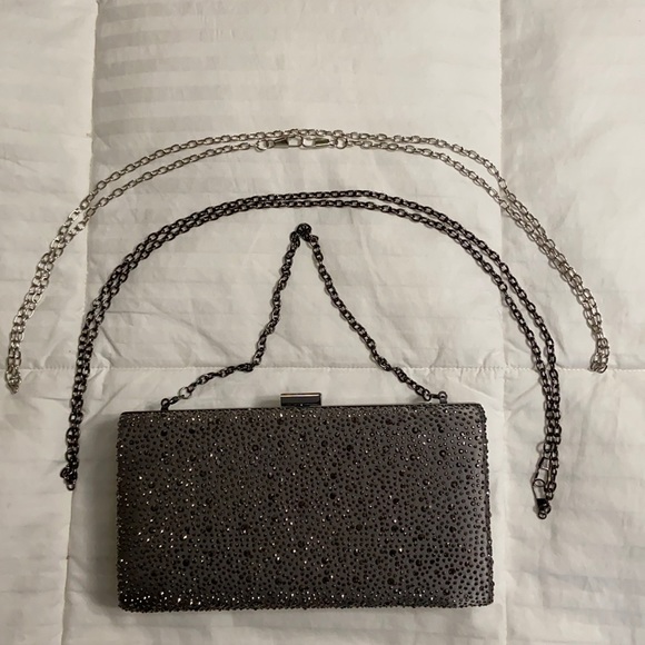 Gunmetal & Silver Evening Clutch NWOT - Picture 1 of 4